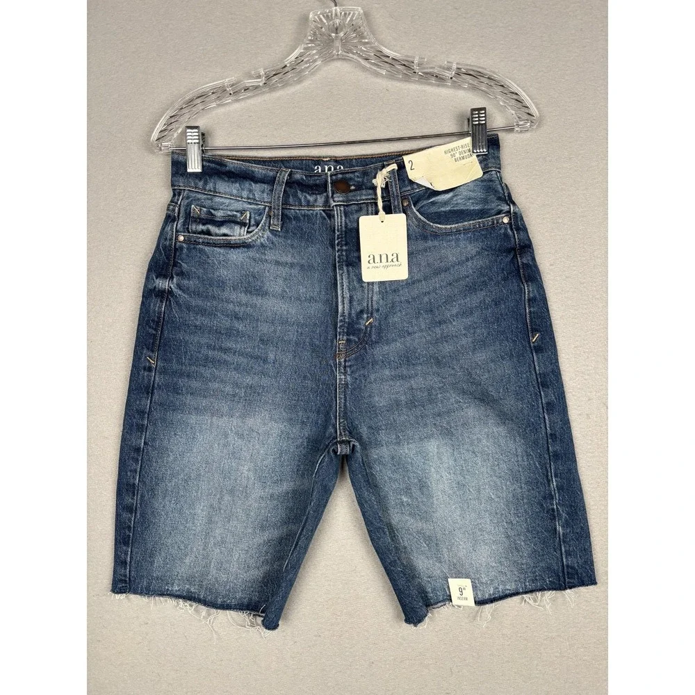 A.n.a Shorts Womens 2 Blue Highest-Rise 90 Denim Bermuda Raw Hem 9 Inseam NWT